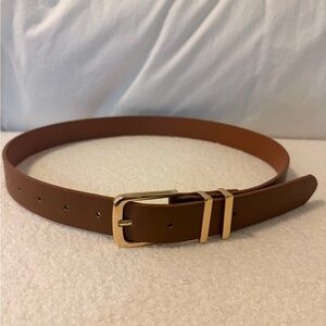 Classic Brown Leather Trouser Belt with Gold Buckle